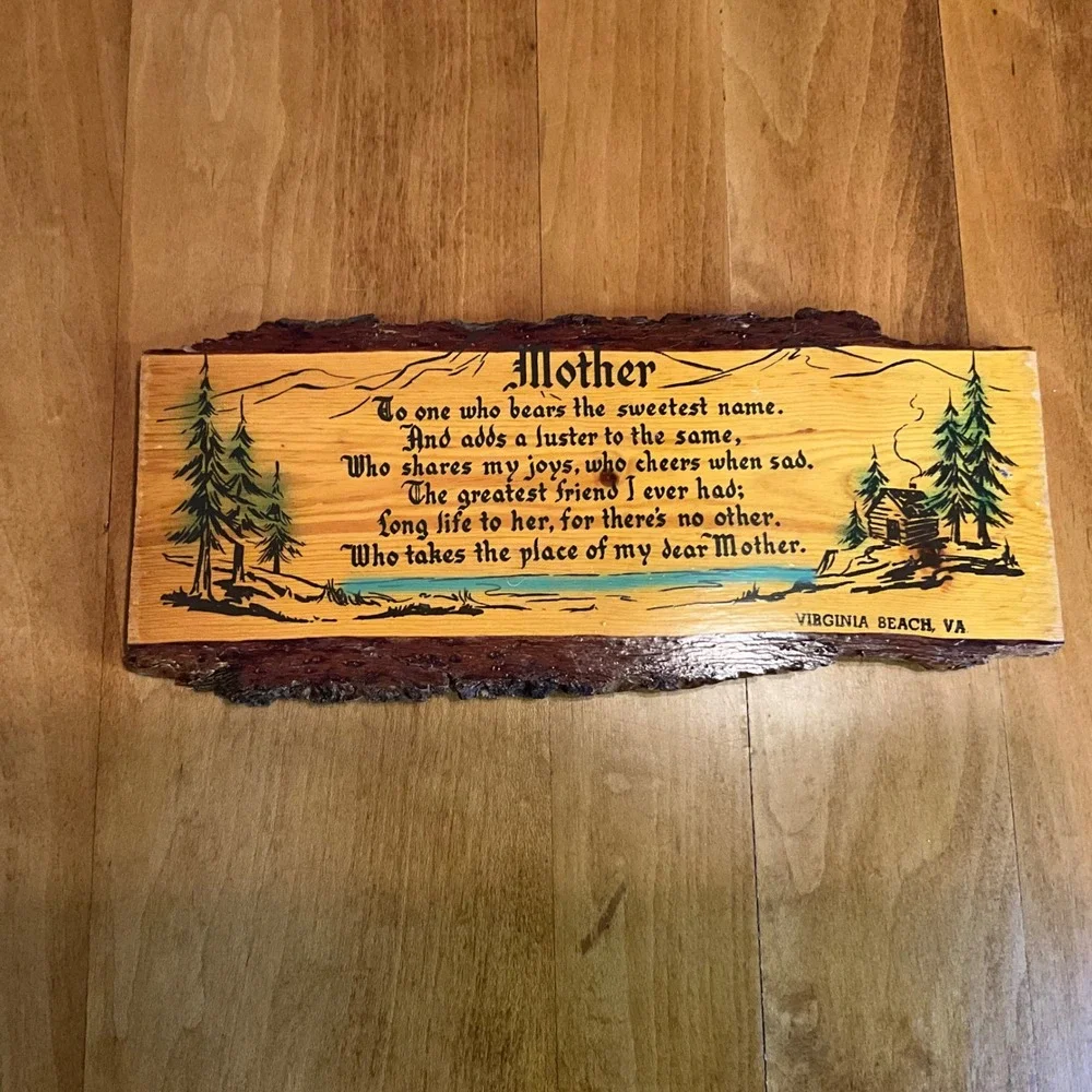 Vintage Mother Poem Live Edge Wood Plaque Virginia Beach VA Souvenir Wall Decor
